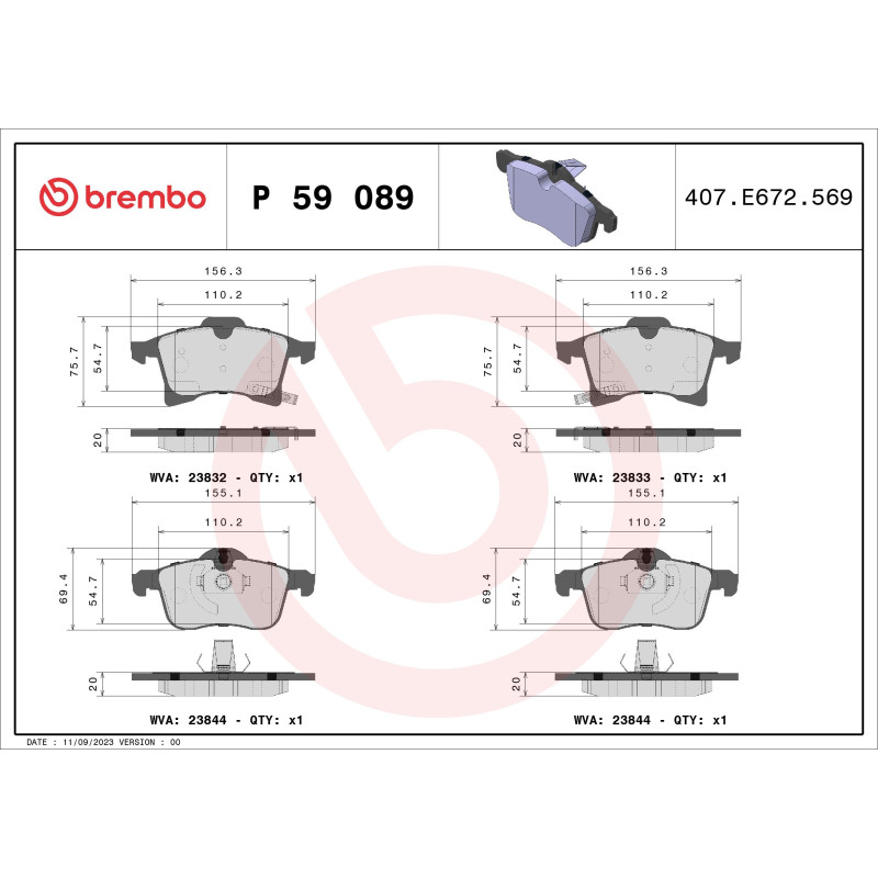BREMBO P 59 089 Brzdové platničky predné pre Corsa Adam Corsavan