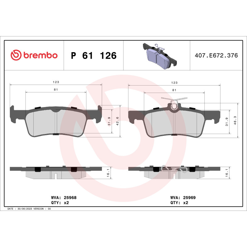 BREMBO P 61 126 Brzdové destičky zadní pro Peugeot 308