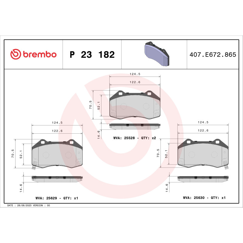 BREMBO P 23 182 Pastillas de freno delantero para MX-5 124