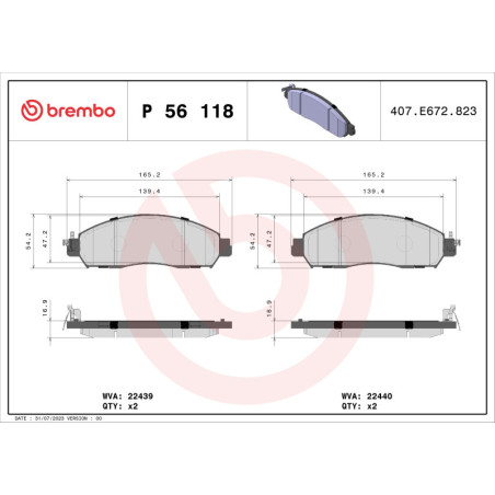 BREMBO P 56 118 Brzdové destičky přední pro NP300 Alaskan Navara Terra