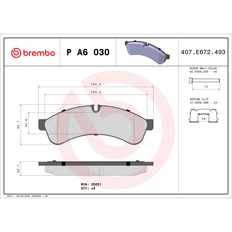 BREMBO P A6 030 Plaquettes de frein arrière pour Iveco Daily