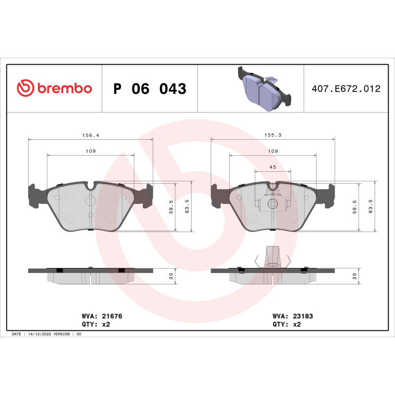 BREMBO P 06 043X Plaquettes de frein avant pour X3 3 Z4 75 MG MF3 ZT ZT-T
