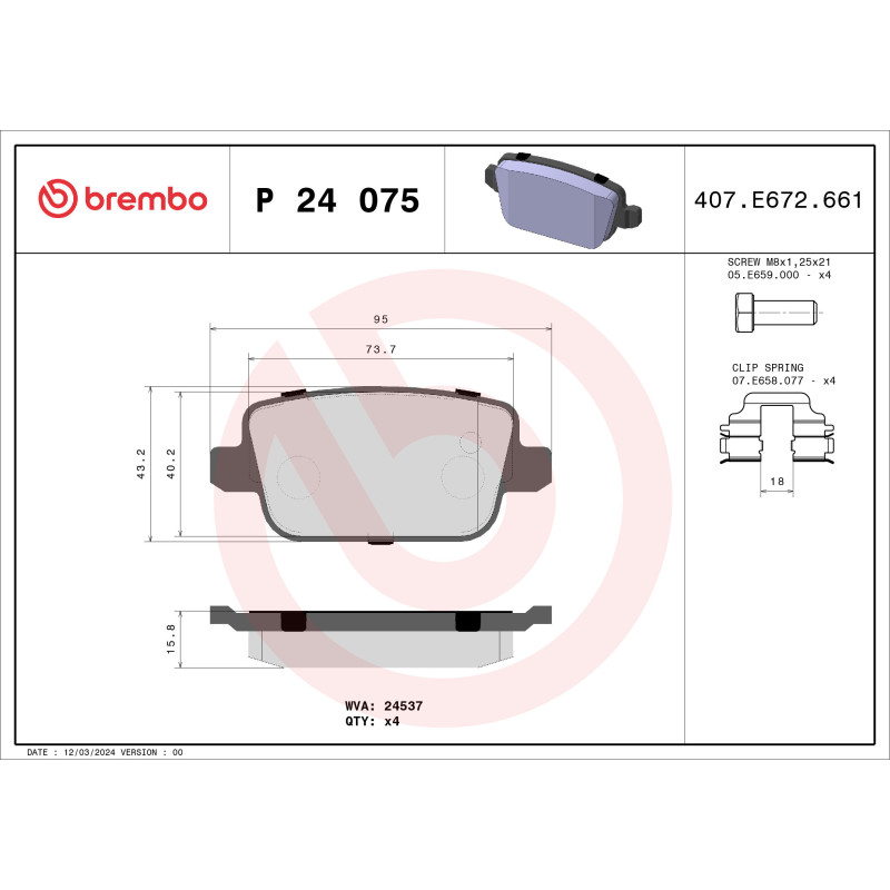 BREMBO P 24 075X Bremsbeläge Hinten für Mondeo S-Max Galaxy Kuga Focus