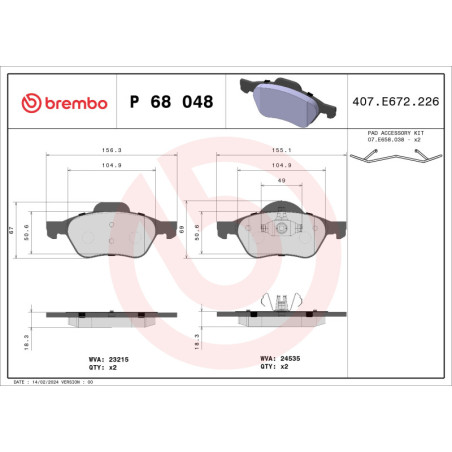 BREMBO P 68 048X Pastillas de freno delantero para Megane Scenic Clio