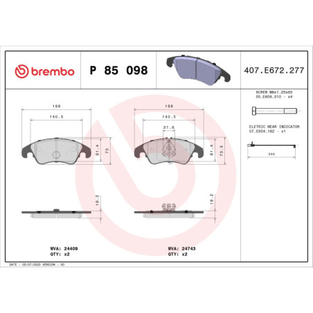 BREMBO P 85 098X Plaquettes de frein avant pour Audi A5 A4 A6 A7 Q5