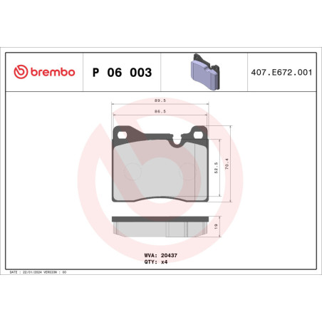 BREMBO P 06 003 Brzdové destičky přední pro Biturbo 5 6 Countach