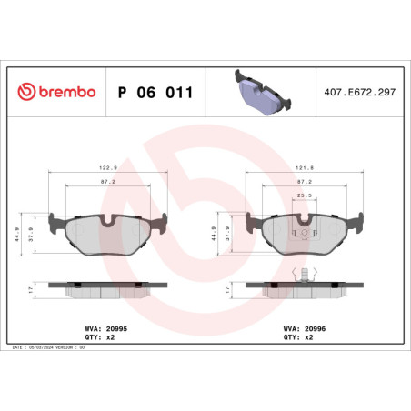 BREMBO P 06 011 Klocki hamulcowe tył dla 5 3 7 Z3 MF3