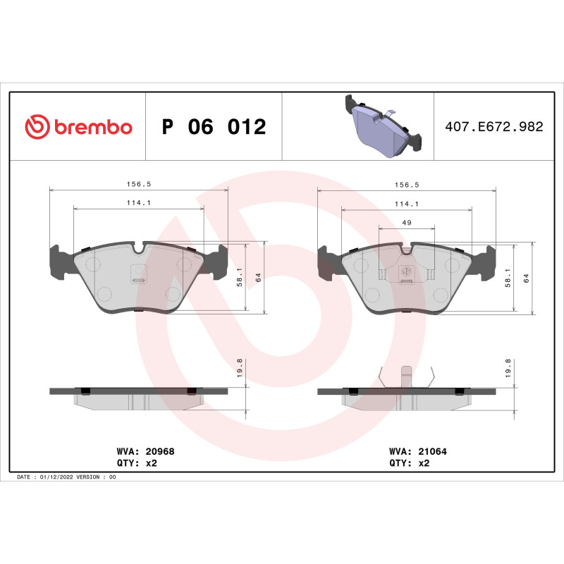 BREMBO P 06 012 Brzdové platničky predné pre BMW 5 7 Z3