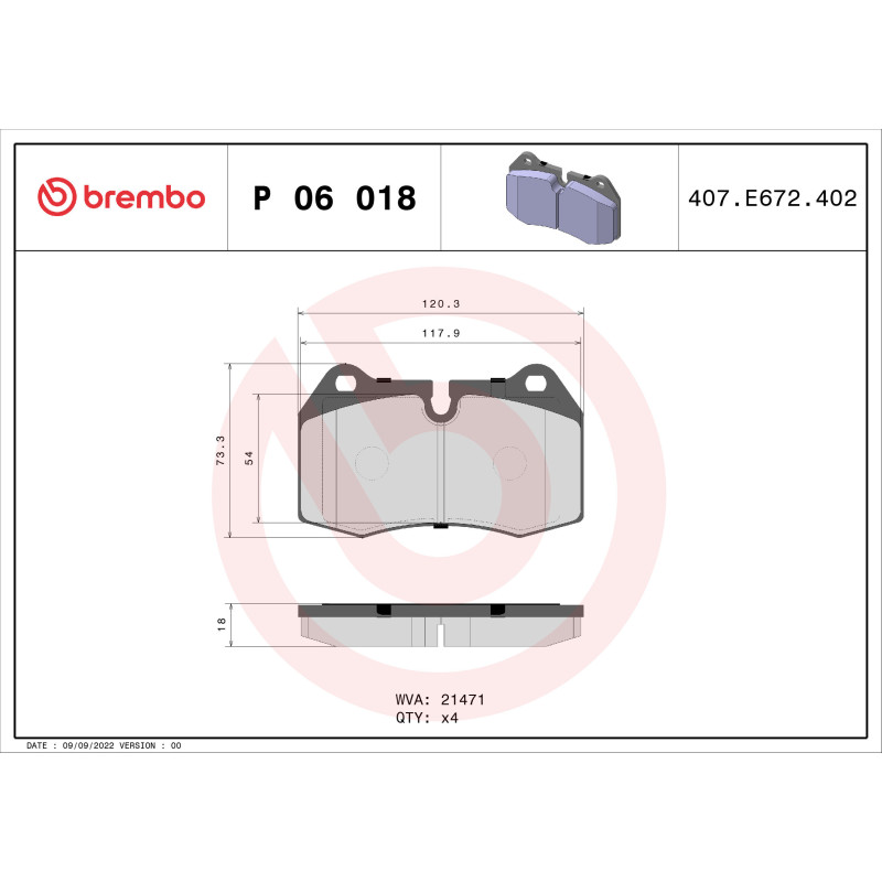 BREMBO P 06 018 Bremsbeläge Vorne für 7 8 4200 Gransport 550 Ghibli Integra