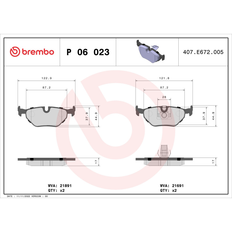 BREMBO P 06 023 Brzdové destičky zadní pro 5 B10