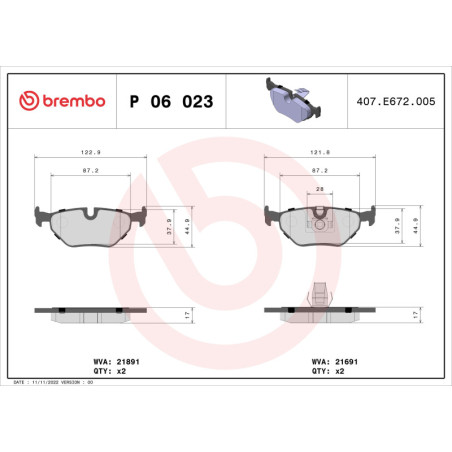 BREMBO P 06 023 Plaquettes de frein arrière pour 5 B10