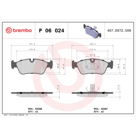 BREMBO P 06 024 Brake Pads Set Front for 3 Z3 Z4 Brooklands MF3 Roadster