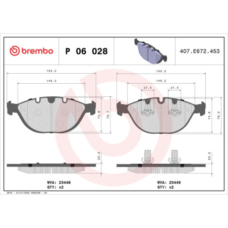 BREMBO P 06 028 Plaquettes de frein avant pour BMW X5