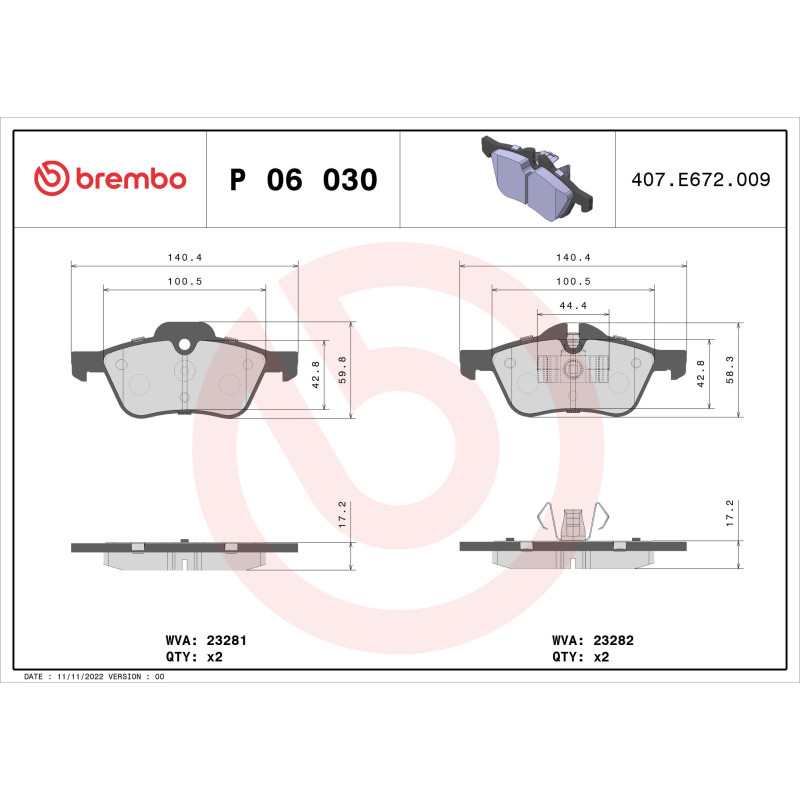 BREMBO P 06 030 Plaquettes de frein avant pour MINI Hatchback Convertible