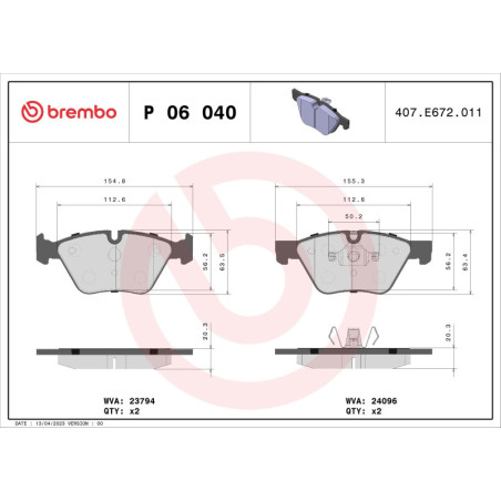 BREMBO P 06 040 Brzdové platničky predné pre BMW 1 3