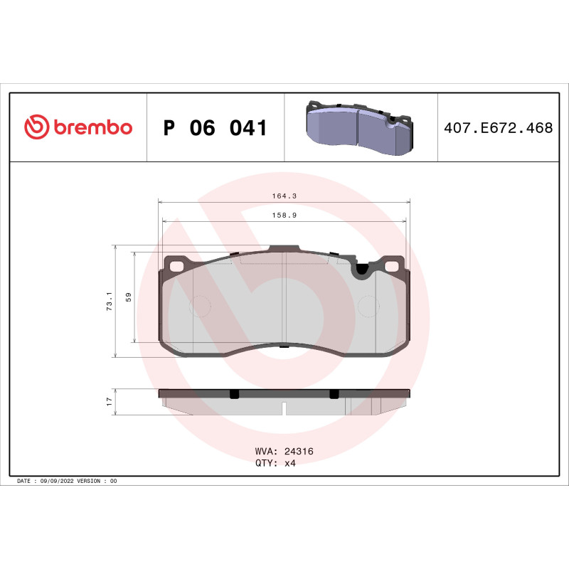 BREMBO P 06 041 Brake Pads Set Front for 3 1 Hatchback