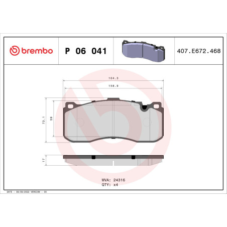 BREMBO P 06 041 Brake Pads Set Front for 3 1 Hatchback