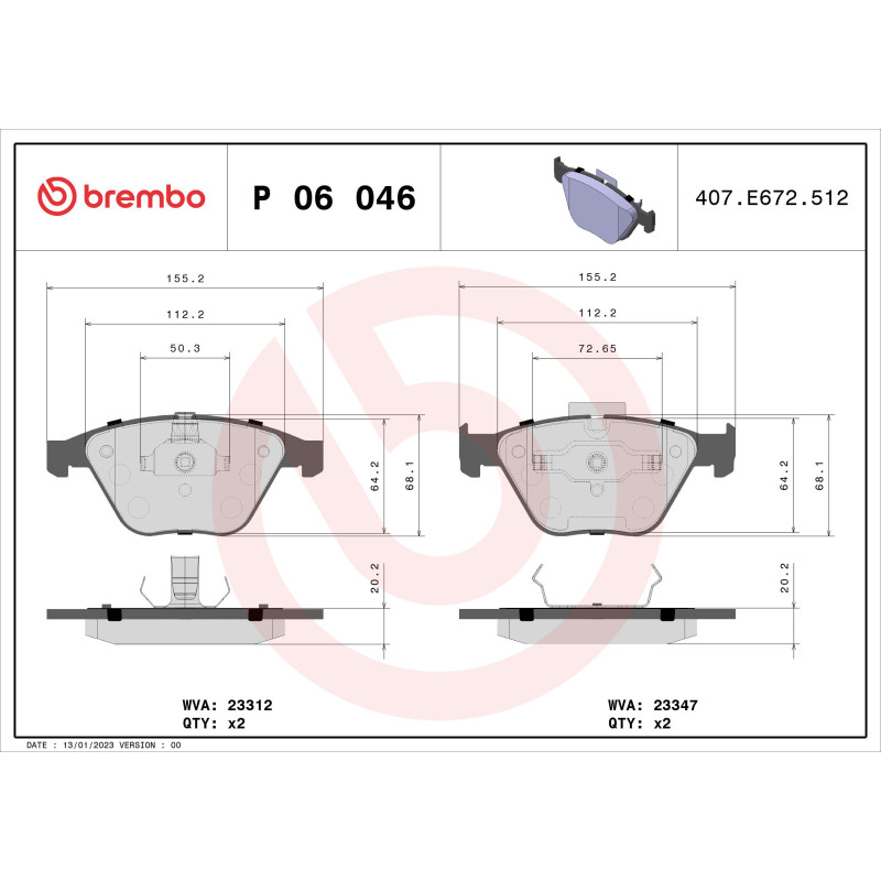 BREMBO P 06 046 Plaquettes de frein avant pour BMW 3 1 5 7