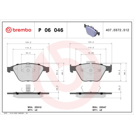 BREMBO P 06 046 Pastillas de freno delantero para BMW 3 1 5 7