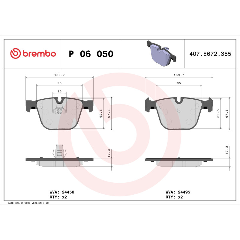 BREMBO P 06 050 Plaquettes de frein arrière pour BMW X6 X5