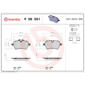 BREMBO P 06 051 Plaquettes de frein avant pour Hatchback Convertible Clubman Coupe Roadster