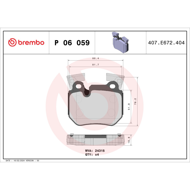 BREMBO P 06 059 Brake Pads Set Rear for BMW 3 1