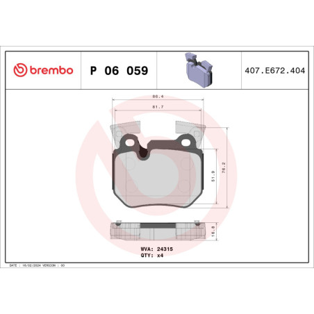 BREMBO P 06 059 Plaquettes de frein arrière pour BMW 3 1