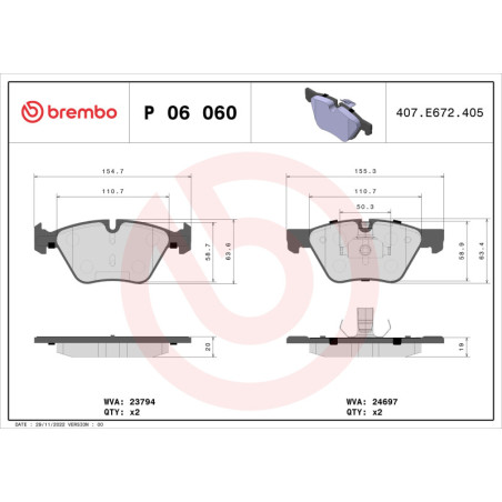 BREMBO P 06 060 Plaquettes de frein avant pour BMW 5