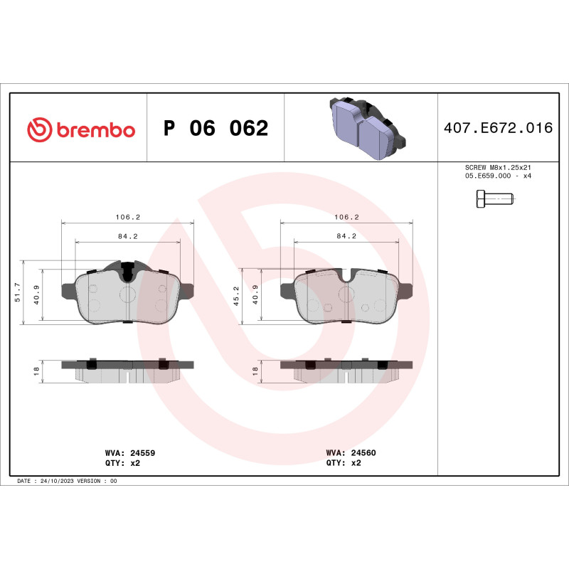 BREMBO P 06 062 Brzdové platničky zadné pre BMW Z4