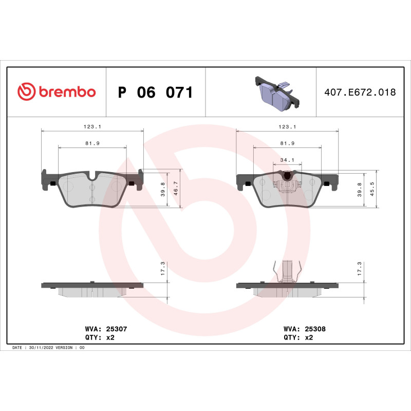 BREMBO P 06 071 Brzdové platničky zadné pre BMW 3 4 1 2 X3