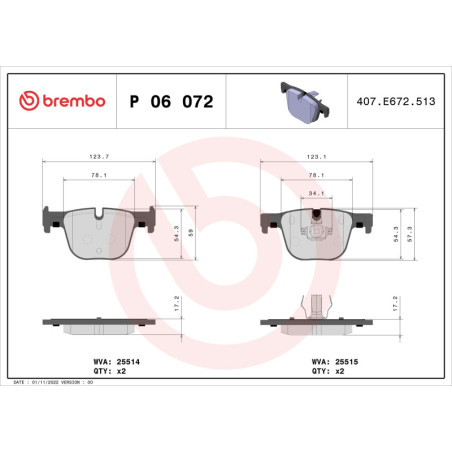 BREMBO P 06 072 Plaquettes de frein arrière pour BMW 3 4