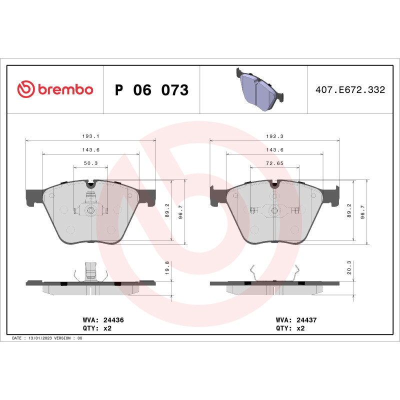 BREMBO P 06 073 Klocki hamulcowe przód dla 7 X6 5 X5 B6