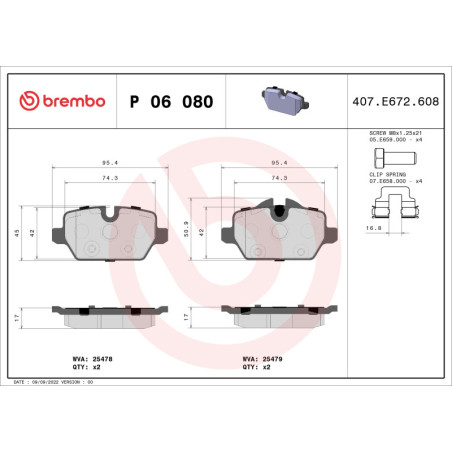 BREMBO P 06 080 Plaquettes de frein arrière pour MINI Countryman Paceman