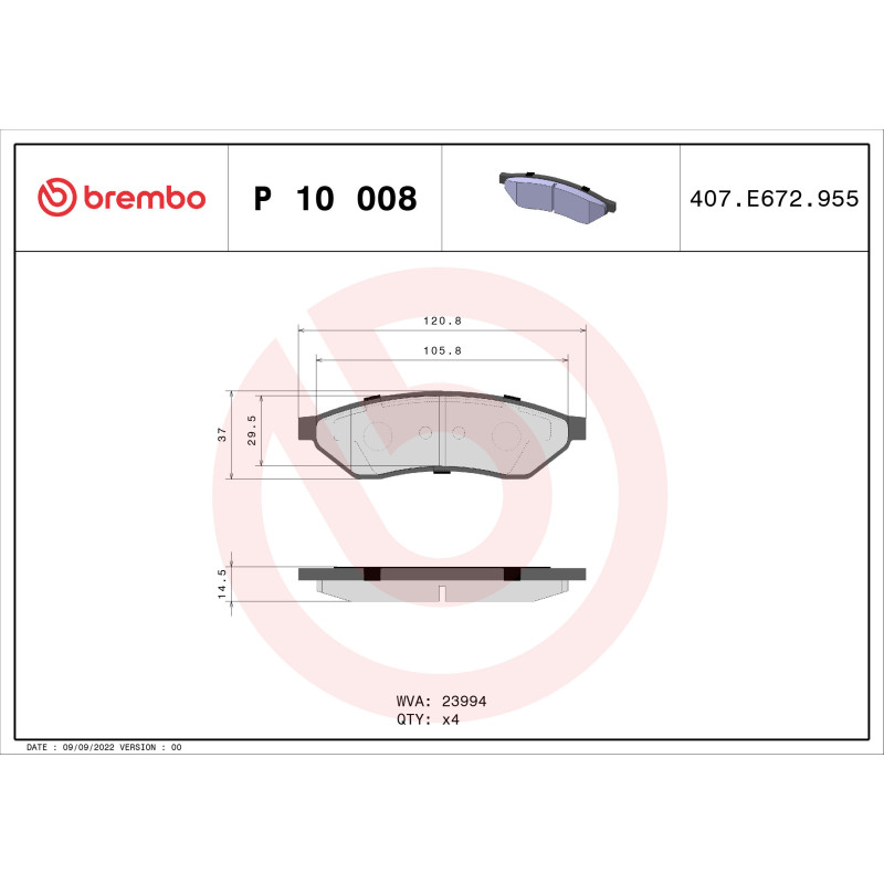 BREMBO P 10 008 Plaquettes de frein arrière pour Tosca Evanda Magnus Epica