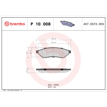 BREMBO P 10 008 Plaquettes de frein arrière pour Tosca Evanda Magnus Epica