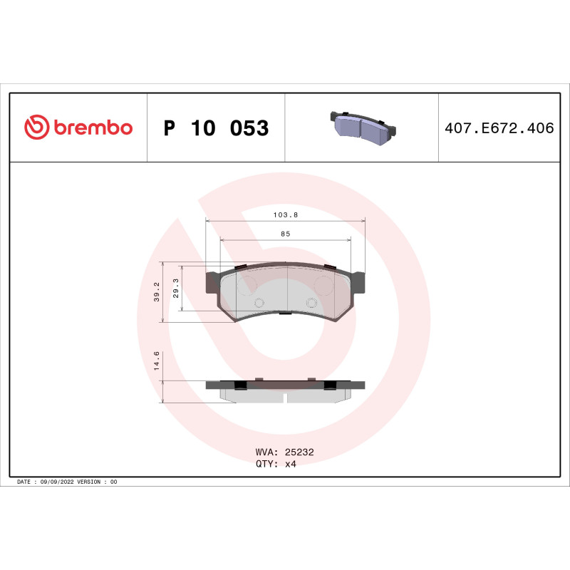 BREMBO P 10 053 Bremsbeläge Hinten für Lacetti Nubira Optra