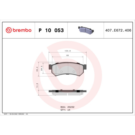 BREMBO P 10 053 Klocki hamulcowe tył dla Lacetti Nubira Optra