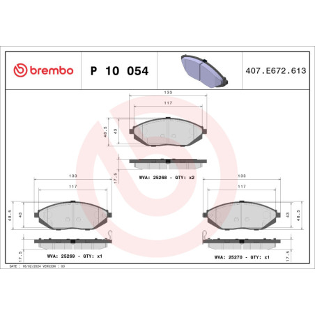 BREMBO P 10 054 Brake Pads Set Front for Chevrolet Spark