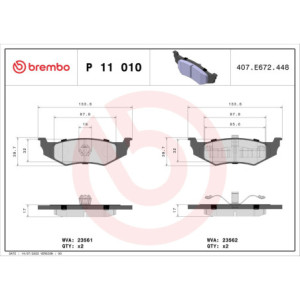 BREMBO P 11 010 Pastiglie freno posteriore per Neon Stratus Voyager Sebring Caravan Cirrus 300