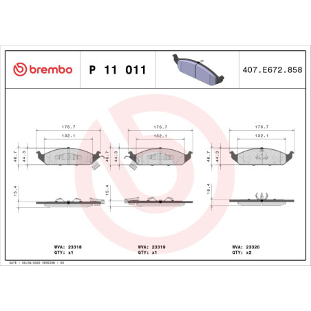 BREMBO P 11 011 Plaquettes de frein avant pour Stratus Cirrus