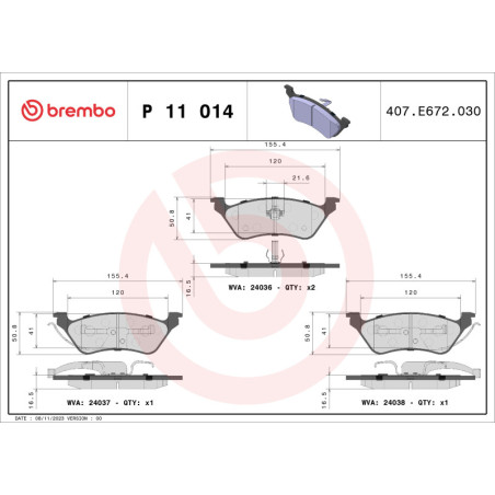 BREMBO P 11 014 Brake Pads Set Rear for Voyager Caravan