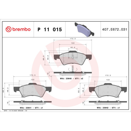 BREMBO P 11 015 Brake Pads Set Front for Voyager Caravan