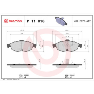 BREMBO P 11 016 Pastillas de freno delantero para Chrysler Sebring