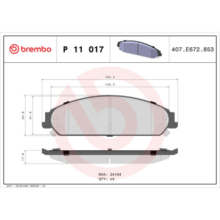 BREMBO P 11 017 Brake Pads Set Front for 300 Challenger Charger Thema Caliber