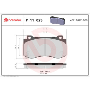 BREMBO P 11 023 Plaquettes de frein avant pour 300 Challenger Charger Magnum