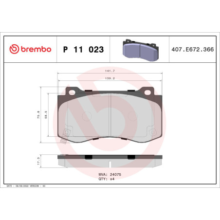 BREMBO P 11 023 Pastiglie freno anteriore per 300 Challenger Charger Magnum