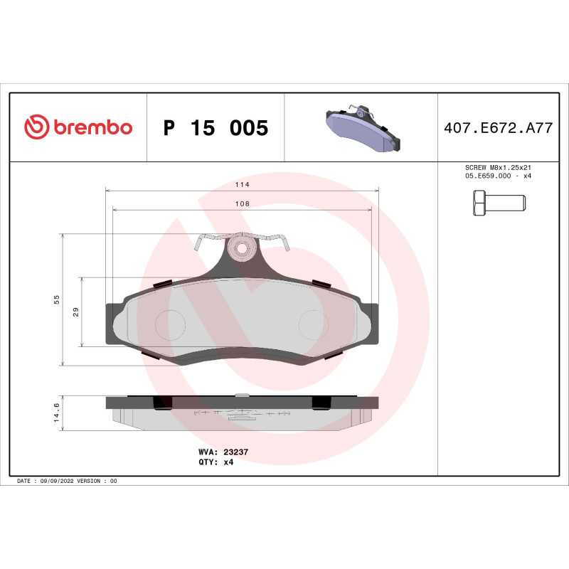 BREMBO P 15 005 Brzdové platničky zadné pre Nubira Korando Musso Leganza