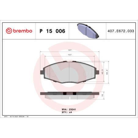 BREMBO P 15 006 Brake Pads Set Front for Matiz Lanos Spark