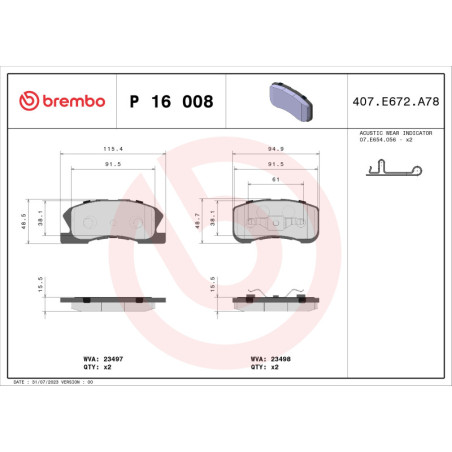 BREMBO P 16 008 Brake Pads Set Front for Daihatsu Sirion YRV