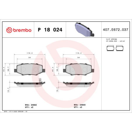 BREMBO P 18 024 Pastiglie freno posteriore per Wrangler Nitro Cherokee Compass